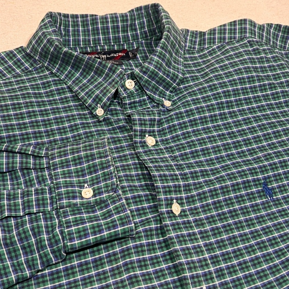 Ralph Lauren Blake Men's XXL Green Plaid Long Sleeve Button Down Shirt Cotton